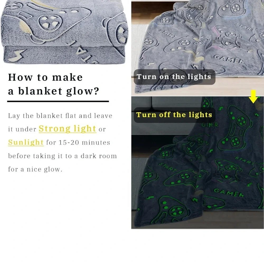 Jokeno Glow in the dark Gamer Throw Blanket - Picture 2 of 2